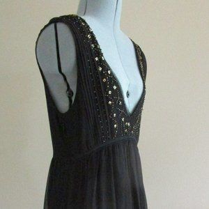 Black Silk Shift Dress w/Scalloped Hem
